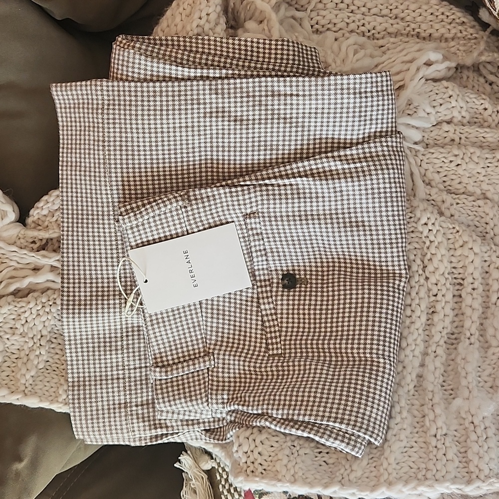 NWT Everlane Wide-Leg Pants in Stretch Linen, Deep Taupe Mini Gingham, Size 8 - Picture 14 of 14